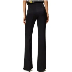Twinset - Matt Satin Flare Trousers - Black - Trousers - Made in Italy - Luxury Exclusive Collection - Avvenice