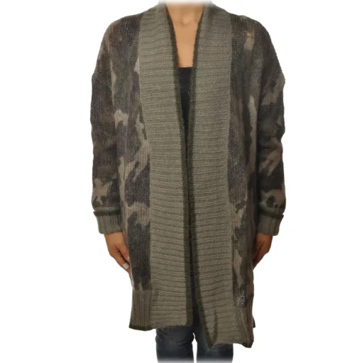 Twinset - Maxi Cardigan in Camouflage Print - Military Green - Knitwear - Made in Italy - Luxury Exclusive Collection - Avvenice