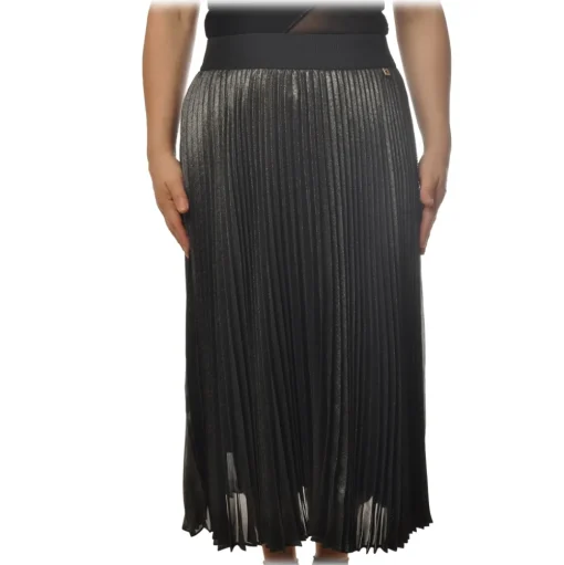 Twinset - Pleated Longuette Skirt Lamè Effect - Anthracite - Skirt - Made in Italy - Luxury Exclusive Collection - Avvenice