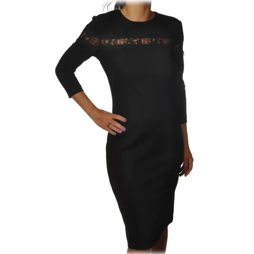 Twinset - Sheath Technical Dress with Lace Detail - Black - Dress - Made in Italy - Luxury Exclusive Collection - Avvenice