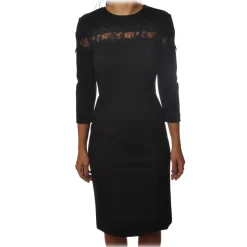 Twinset - Sheath Technical Dress with Lace Detail - Black - Dress - Made in Italy - Luxury Exclusive Collection - Avvenice
