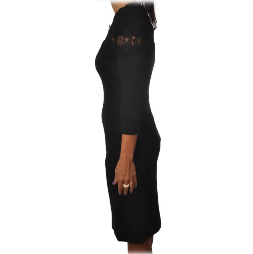 Twinset - Sheath Technical Dress with Lace Detail - Black - Dress - Made in Italy - Luxury Exclusive Collection - Avvenice