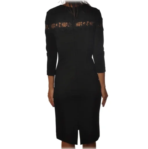 Twinset - Sheath Technical Dress with Lace Detail - Black - Dress - Made in Italy - Luxury Exclusive Collection - Avvenice