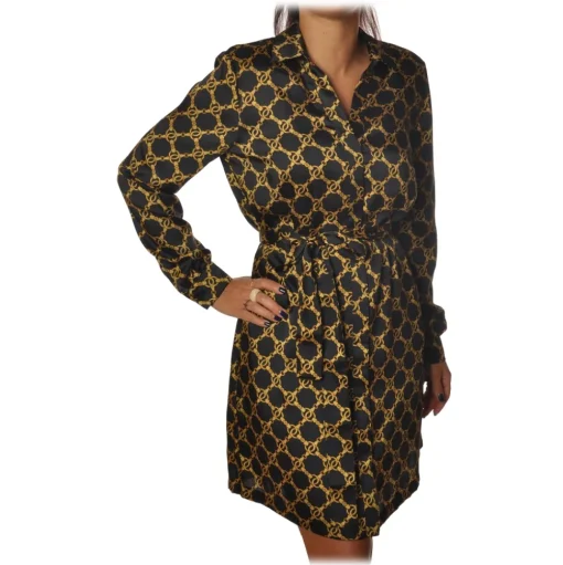 Twinset - Shirt Cut Dress in Gold Chain Pattern - Black/Gold - Dress - Made in Italy - Luxury Exclusive Collection - Avvenice