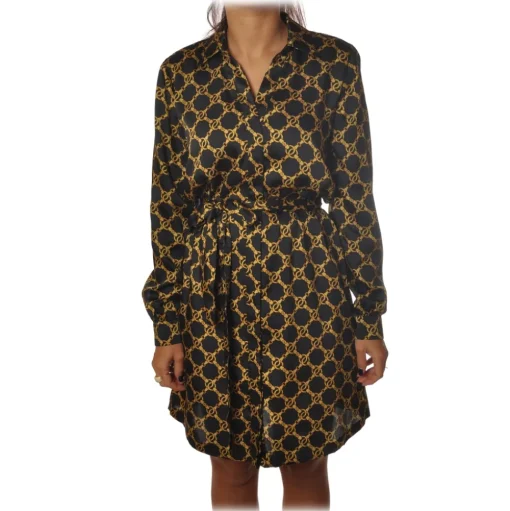 Twinset - Shirt Cut Dress in Gold Chain Pattern - Black/Gold - Dress - Made in Italy - Luxury Exclusive Collection - Avvenice
