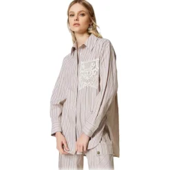 Twinset - Shirt in Striped Pattern and Pocket - Beige - Shirt - Made in Italy - Luxury Exclusive Collection - Avvenice