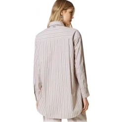 Twinset - Shirt in Striped Pattern and Pocket - Beige - Shirt - Made in Italy - Luxury Exclusive Collection - Avvenice