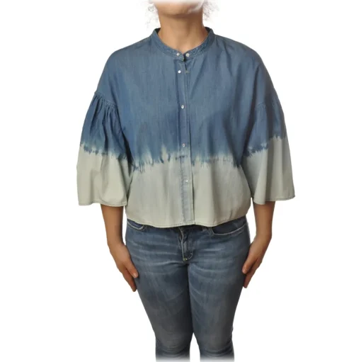 Twinset - Shirt with Kimono Sleeves - White/Blu - Shirt - Made in Italy - Luxury Exclusive Collection - Avvenice