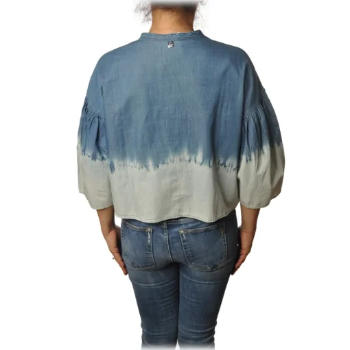 Twinset - Shirt with Kimono Sleeves - White/Blu - Shirt - Made in Italy - Luxury Exclusive Collection - Avvenice