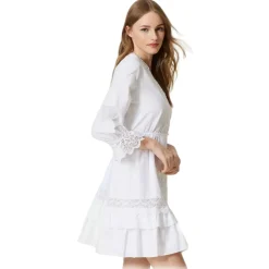 Twinset - Short Dress with Macramè Lace - White - Dress - Made in Italy - Luxury Exclusive Collection - Avvenice