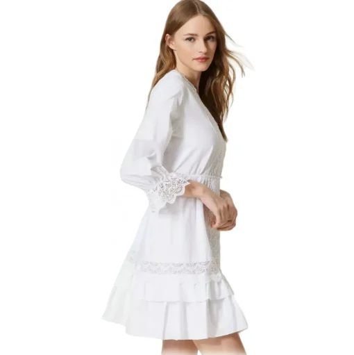 Twinset - Short Dress with Macramè Lace - White - Dress - Made in Italy - Luxury Exclusive Collection - Avvenice