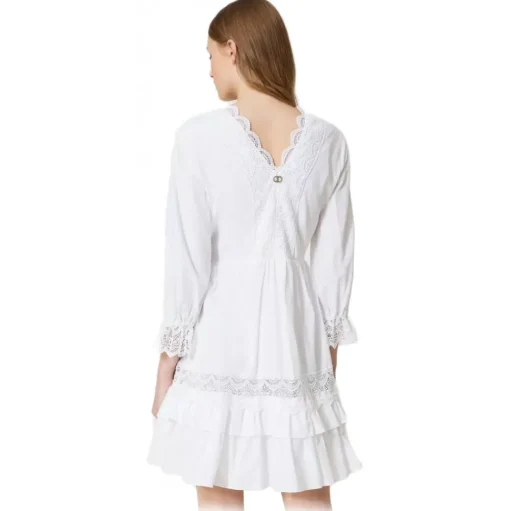 Twinset - Short Dress with Macramè Lace - White - Dress - Made in Italy - Luxury Exclusive Collection - Avvenice
