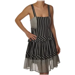 Twinset - Striped Flounced Dress with Thin Straps - Black/White - Dress - Made in Italy - Luxury Exclusive Collection - Avvenice
