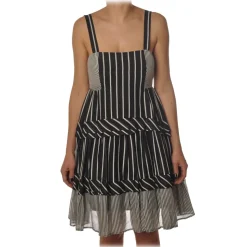 Twinset - Striped Flounced Dress with Thin Straps - Black/White - Dress - Made in Italy - Luxury Exclusive Collection - Avvenice