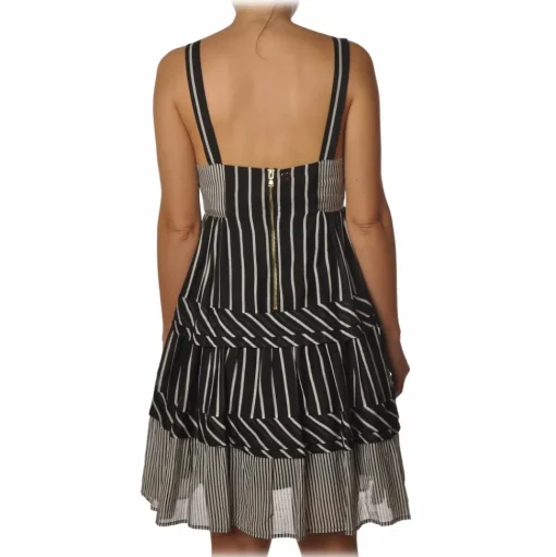 Twinset - Striped Flounced Dress with Thin Straps - Black/White - Dress - Made in Italy - Luxury Exclusive Collection - Avvenice