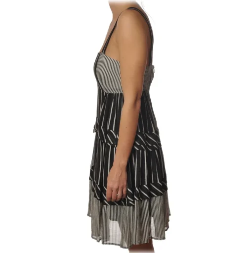Twinset - Striped Flounced Dress with Thin Straps - Black/White - Dress - Made in Italy - Luxury Exclusive Collection - Avvenice