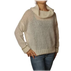Twinset - Sweater with Soft High Neck Oversized - Cream - Knitwear - Made in Italy - Luxury Exclusive Collection - Avvenice