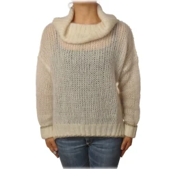Twinset - Sweater with Soft High Neck Oversized - Cream - Knitwear - Made in Italy - Luxury Exclusive Collection - Avvenice