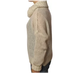 Twinset - Sweater with Soft High Neck Oversized - Cream - Knitwear - Made in Italy - Luxury Exclusive Collection - Avvenice