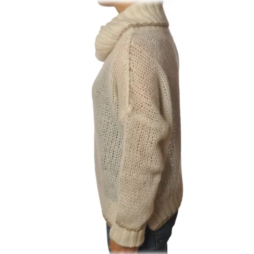 Twinset - Sweater with Soft High Neck Oversized - Cream - Knitwear - Made in Italy - Luxury Exclusive Collection - Avvenice