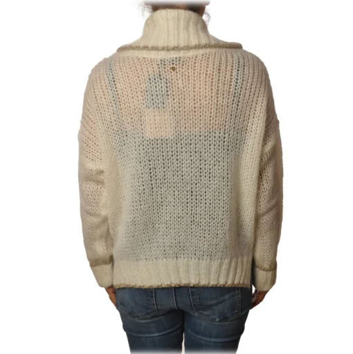 Twinset - Sweater with Soft High Neck Oversized - Cream - Knitwear - Made in Italy - Luxury Exclusive Collection - Avvenice