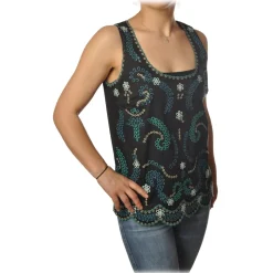 Twinset - Tank Top with Colored Openwork Embroidery - Black - Top - Made in Italy - Luxury Exclusive Collection - Avvenice