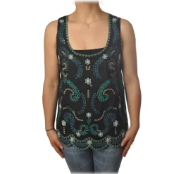 Twinset - Tank Top with Colored Openwork Embroidery - Black - Top - Made in Italy - Luxury Exclusive Collection - Avvenice