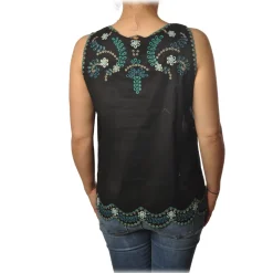 Twinset - Tank Top with Colored Openwork Embroidery - Black - Top - Made in Italy - Luxury Exclusive Collection - Avvenice