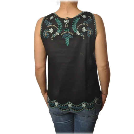 Twinset - Tank Top with Colored Openwork Embroidery - Black - Top - Made in Italy - Luxury Exclusive Collection - Avvenice
