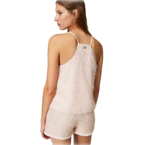 Twinset - Top with Feather Effect Threads - Powder Pink - Top - Made in Italy - Luxury Exclusive Collection - Avvenice