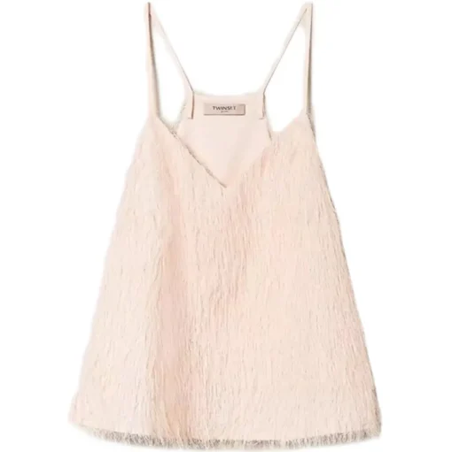 Twinset - Top with Feather Effect Threads - Powder Pink - Top - Made in Italy - Luxury Exclusive Collection - Avvenice