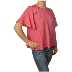 Twinset - Trapeze Fit Blouse Short Sleeves with Gala - Pink - Shirt - Made in Italy - Luxury Exclusive Collection - Avvenice