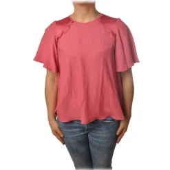 Twinset - Trapeze Fit Blouse Short Sleeves with Gala - Pink - Shirt - Made in Italy - Luxury Exclusive Collection - Avvenice