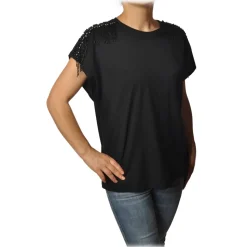 Twinset - T-Shirt Oversized with Beads Embroidered - Black - T-shirt - Made in Italy - Luxury Exclusive Collection - Avvenice