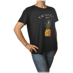 Twinset - T-Shirt With Embroidered Ananas - Black - T-shirt - Made in Italy - Luxury Exclusive Collection - Avvenice