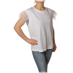 Twinset - T-Shirt With Ostrich Pattern - White - T-shirt - Made in Italy - Luxury Exclusive Collection - Avvenice