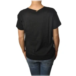 Twinset - T-Shirt with Pineapple Embroidery and Twinset Writing - Black - T-shirt - Made in Italy - Luxury Exclusive Collection - Avvenice