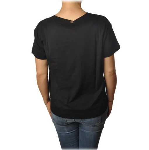 Twinset - T-Shirt with Pineapple Embroidery and Twinset Writing - Black - T-shirt - Made in Italy - Luxury Exclusive Collection - Avvenice