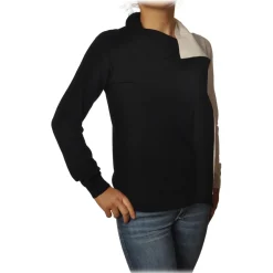 Twinset - Turtleneck Shirt Bicolor with Gala - Black/White - Knitwear - Made in Italy - Luxury Exclusive Collection - Avvenice