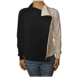 Twinset - Turtleneck Shirt Bicolor with Gala - Black/White - Knitwear - Made in Italy - Luxury Exclusive Collection - Avvenice