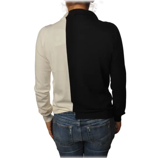 Twinset - Turtleneck Shirt Bicolor with Gala - Black/White - Knitwear - Made in Italy - Luxury Exclusive Collection - Avvenice