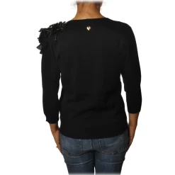 Twinset - V-neck Sweater with Fringes Detail - Black - Knitwear - Made in Italy - Luxury Exclusive Collection - Avvenice