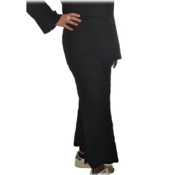 Twinset - Wide Leg Trousers Peacock Stitch Processing - Black - Trousers - Made in Italy - Luxury Exclusive Collection - Avvenice