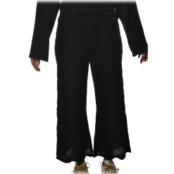 Twinset - Wide Leg Trousers Peacock Stitch Processing - Black - Trousers - Made in Italy - Luxury Exclusive Collection - Avvenice