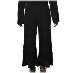 Twinset - Wide Leg Trousers Peacock Stitch Processing - Black - Trousers - Made in Italy - Luxury Exclusive Collection - Avvenice