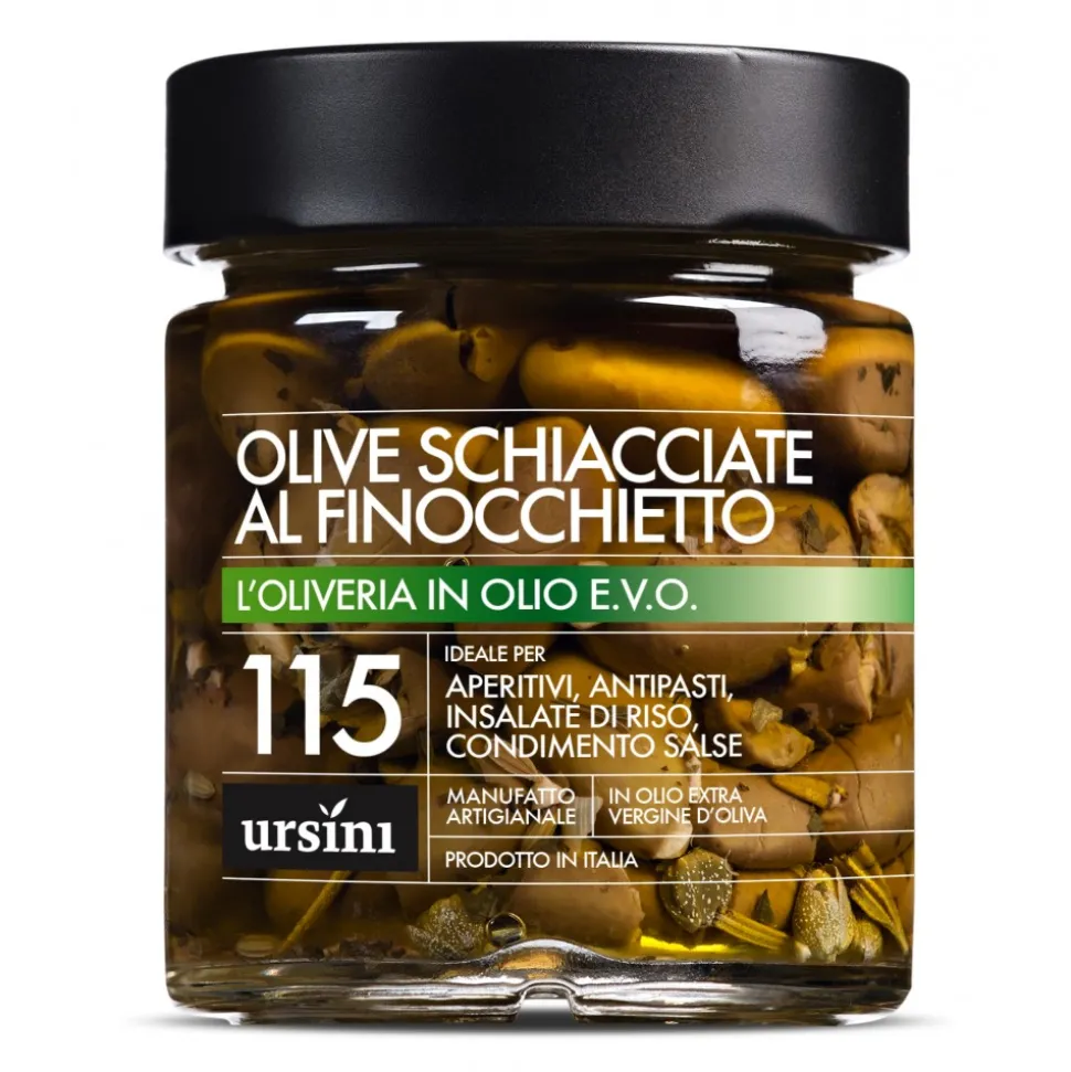 Ursini - Smashed Olives with Wild Fennel - 115 - In Extra Virgin Oil - Olives - Organic Italian Extra Virgin Olive Oil - Avvenice