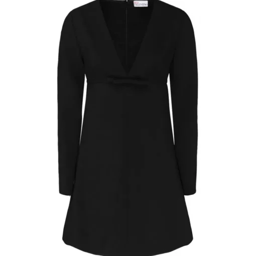 Valentino - Black Bow Detail Crepe Mini Dress - Valentino Exclusive Luxury Collection - Avvenice