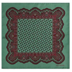 Viola Milano - Artisan Floral Printed Solid Silk Pocket Square - Green - Handmade in Italy - Luxury Exclusive Collection - Avvenice