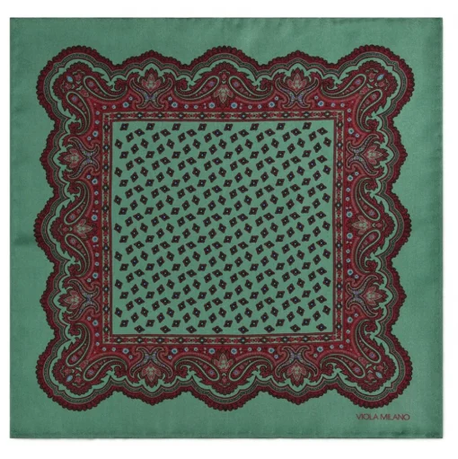 Viola Milano - Artisan Floral Printed Solid Silk Pocket Square - Green - Handmade in Italy - Luxury Exclusive Collection - Avvenice