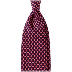 Viola Milano - Artisan Pattern Selftipped Silk Tie - Navy/Red - Handmade in Italy - Luxury Exclusive Collection - Avvenice